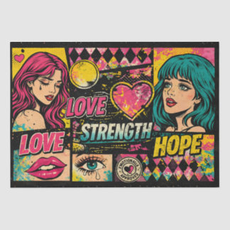 Comic Pop Art Decoupage Paper Love Strength Hope 