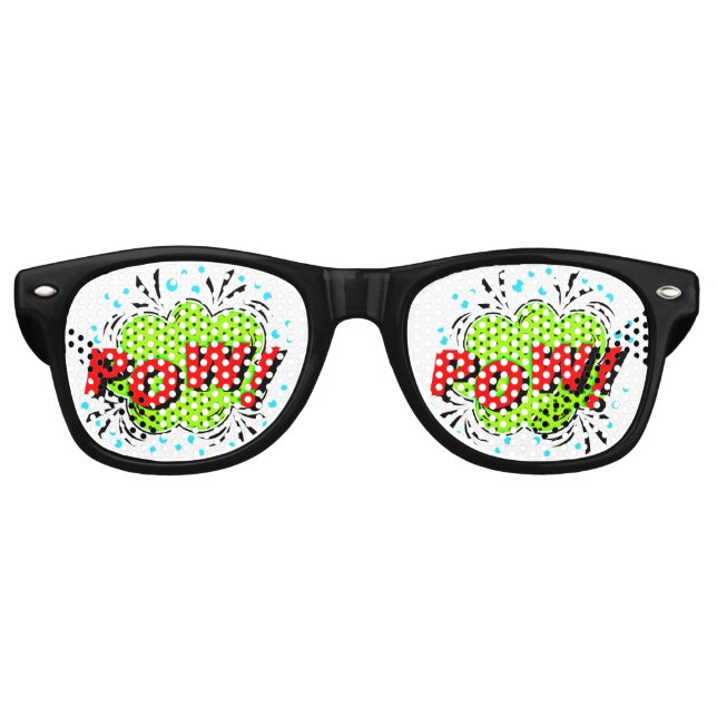 Comic Pop Art Green Red POW Novelty Fun Joke Retro Sunglasses (Front)