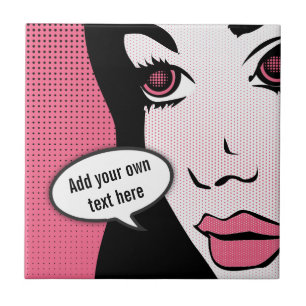 Comic Pop Art of Woman's Face Custom Speech Bubble Tile