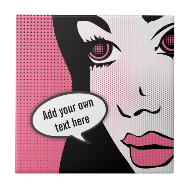 Comic Pop Art of Woman's Face Custom Speech Bubble Tile (Front)