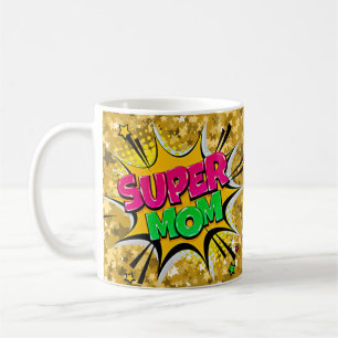 Comic Pop Art Purple Green Yellow SUPER MOM Funny Coffee Mug