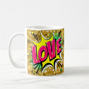 Comic Pop Art Purple Yellow LOVE Novelty Funny Cof Coffee Mug