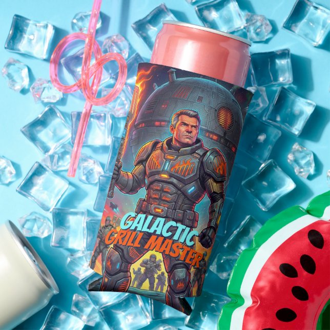 Comic Pop Art Space BBQ Galactic Grill Master Seltzer Can Cooler (In Situ Summer)