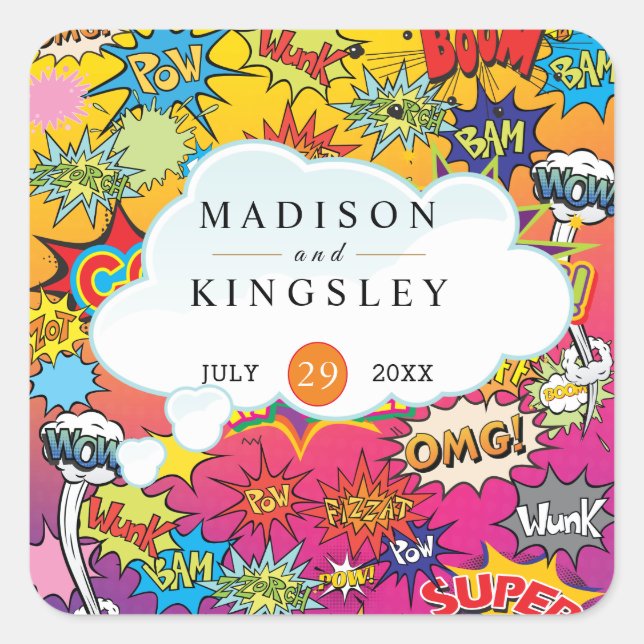 Comic Pop Art Speech Bubble Retro Tapestry Square Sticker (Front)