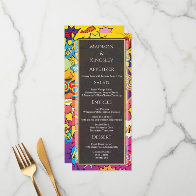 Comic Pop Art 💥🎨 Speech Bubble Wedding Graffiti Menu (Front/Back In Situ)