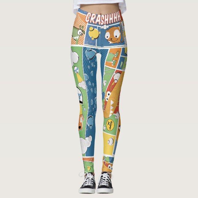 Comic Print-Patterned Women's Leggings (Front)