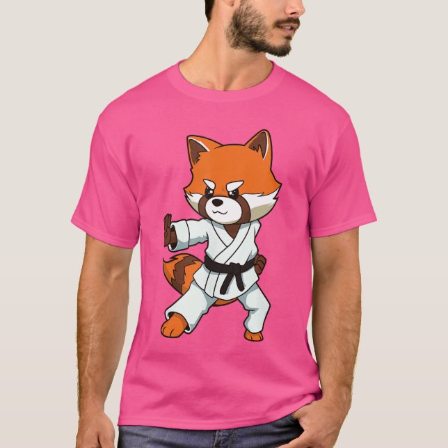 Comic red panda makes karate retro T-Shirt (Front)