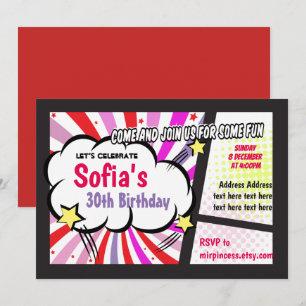 comic, retro, pop art, Superhero birthday invite