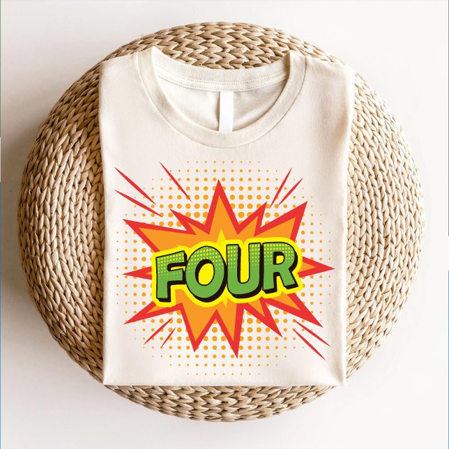 Comic Retro Script Text Kids 4th birthday party T-Shirt (Comic Retro Script Text Kids 4th birthday party T-Shirt)