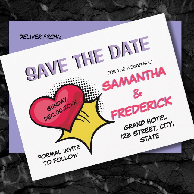 Comic Save the Date Postcard | Modern Pop Art  (Creator Uploaded)
