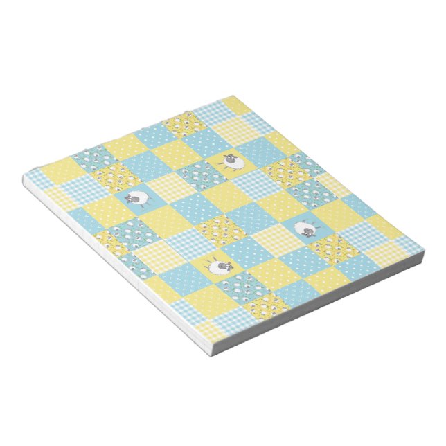 Comic Sheep, Country-Style, Faux Patchwork Notepad (Angled)