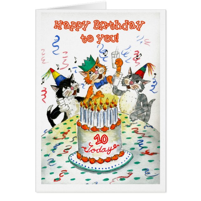 Comic Singing Cats Age-specific 10th Birthday (Front)