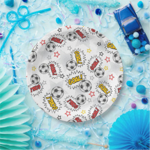 Comic Soccer Goal Pattern – Retro Sports Paper Plate