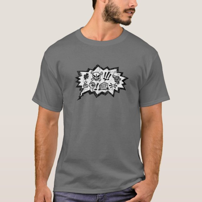 Comic Speech Bubble Curses Rip Skull Funny Sayings T-Shirt (Front)