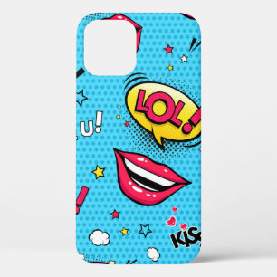 Comic speech bubbles and female lips with differen iPhone 12 case