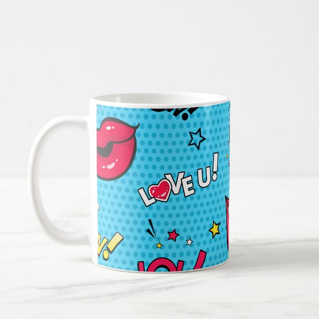 Comic speech bubbles and female lips with differen coffee mug (Left)