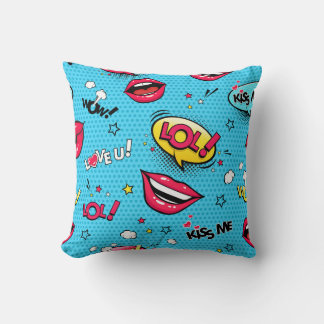Comic speech bubbles and female lips with differen cushion