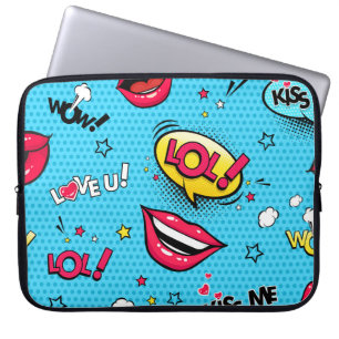 Comic speech bubbles and female lips with differen laptop sleeve