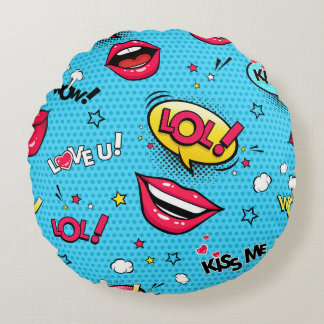 Comic speech bubbles and female lips with differen round cushion