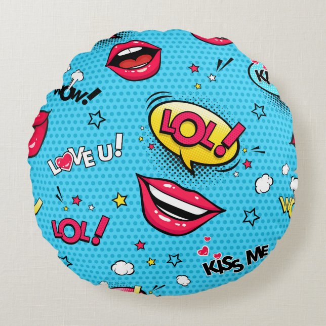 Comic speech bubbles and female lips with differen round cushion (Front)