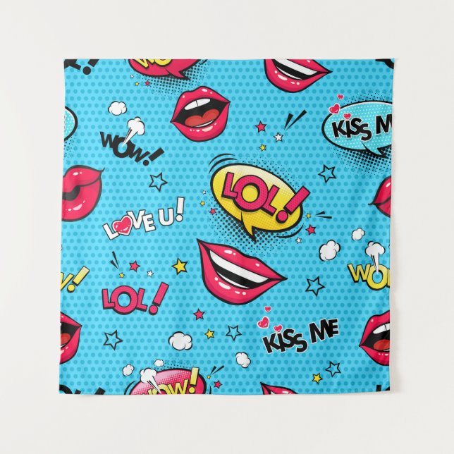Comic speech bubbles and female lips with differen tapestry (Front)