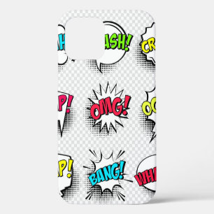 Comic speech bubbles with halftone shadow and text iPhone 12 case