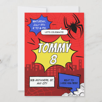 Comic Spider Theme Birthday Party Invitation