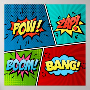 Comic Strip Text Comic Book Retro Pow Zap Boom Ban Poster