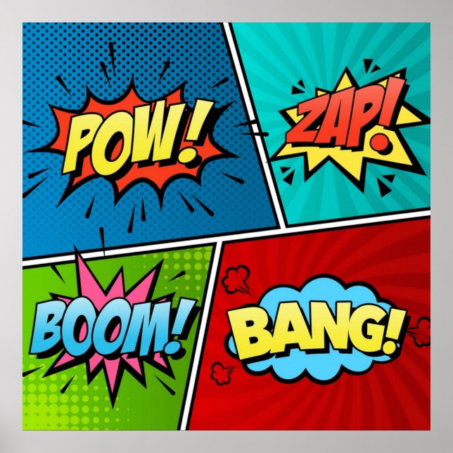 Comic Strip Text Comic Book Retro Pow Zap Boom Ban Poster (Front)