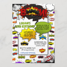 Comic Style Action Words Party Invitations