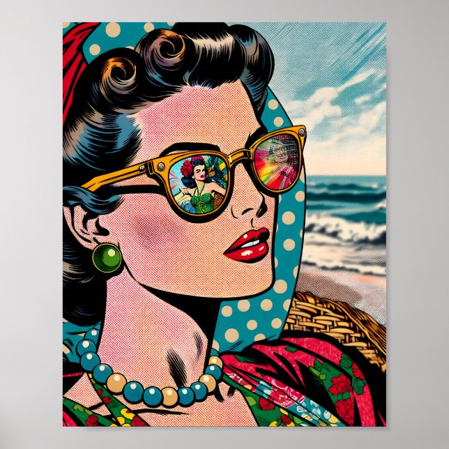 Comic Style Art | Woman Watching Hula Dancer Poster (Front)