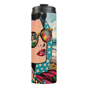 Comic Style Art   Woman Watching Hula Dancer Thermal Tumbler