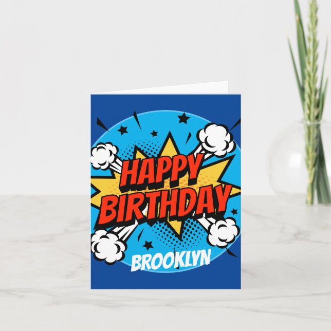 Comic style Birthday Boy typography splash Card (Front)