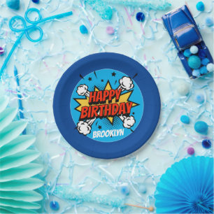 Comic style Birthday typography splash callout Paper Plate