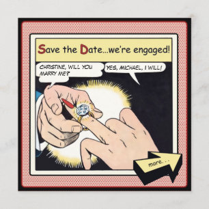 Comic Style Bling Ring Save the Date Red