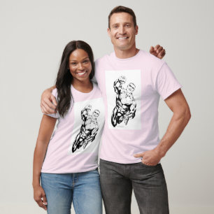 Comic Style - Flying Up, Black and White T-Shirt