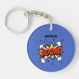 Comic style fun boom typography pop art key ring