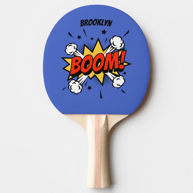 Comic style fun boom typography pop art ping pong paddle (Front)