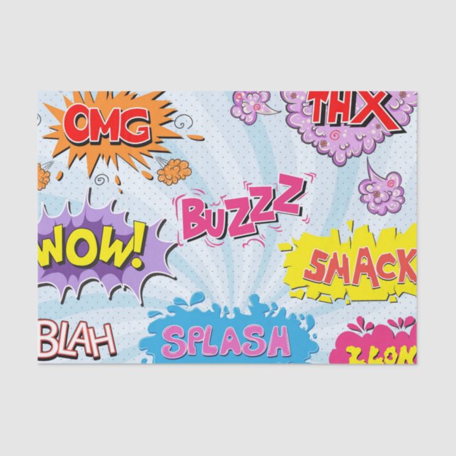 Comic Style Girly Super Hero Design Tissue Paper (Front)