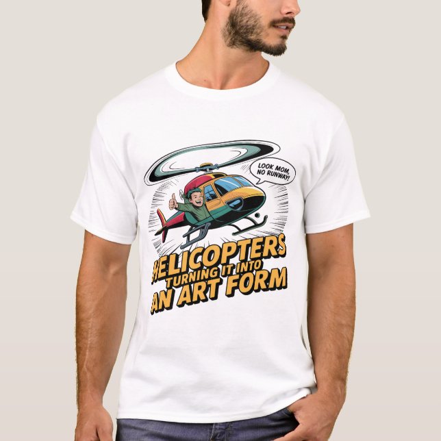 Comic-Style Helicopter Pilot Art – “Look Mom" T-Shirt (Front)