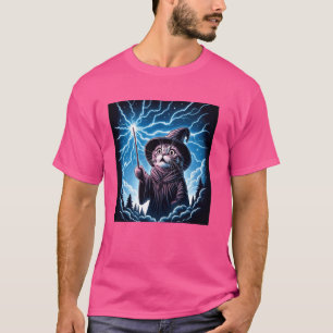 Comic Style Kitten Lover Funny Reaction Wizard Cat T-Shirt