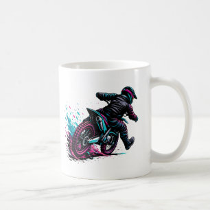 Comic Style Motocross Rider Mud Splash  Coffee Mug