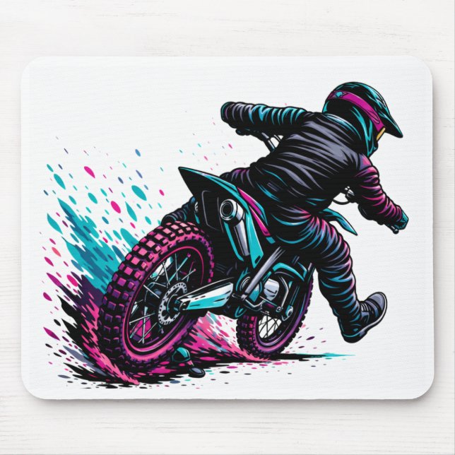 Comic Style Motocross Rider Mud Splash Mouse Mat (Front)