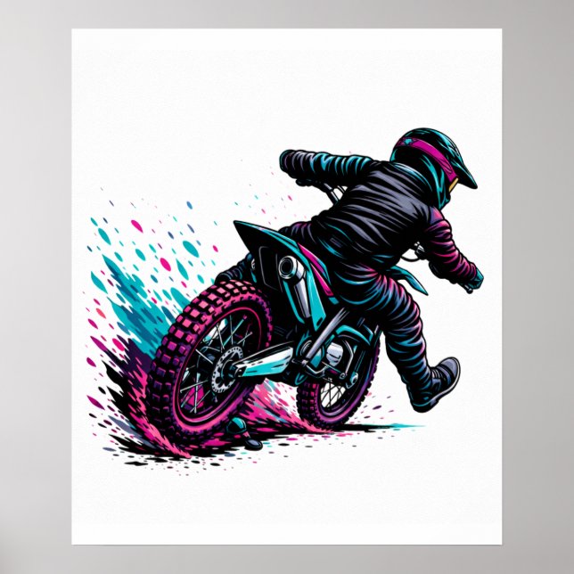 Comic Style Motocross Rider Mud Splash Poster (Front)