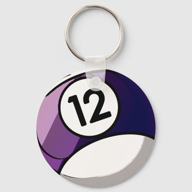Comic Style Number 12 Billiards Ball Key Ring (Front)
