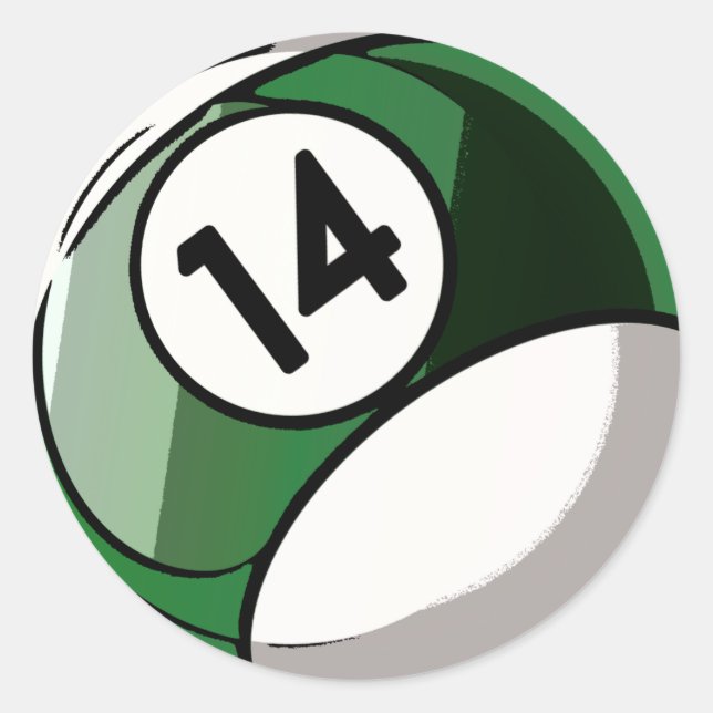 Comic Style Number 14 Billiards Ball Classic Round Sticker (Front)