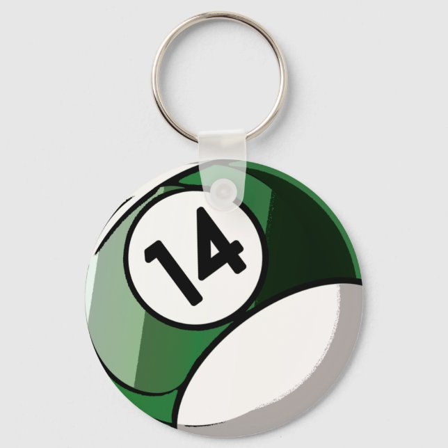 Comic Style Number 14 Billiards Ball Key Ring (Front)