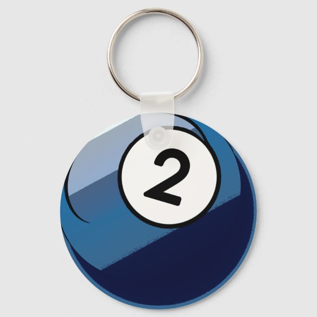 Comic Style Number 2 Billiards Ball Key Ring (Front)