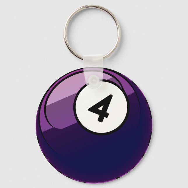 Comic Style Number 4 Billiards Ball Key Ring (Front)