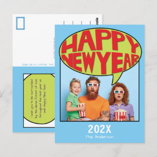 Comic Style Personalised Photo Happy New Year Postcard